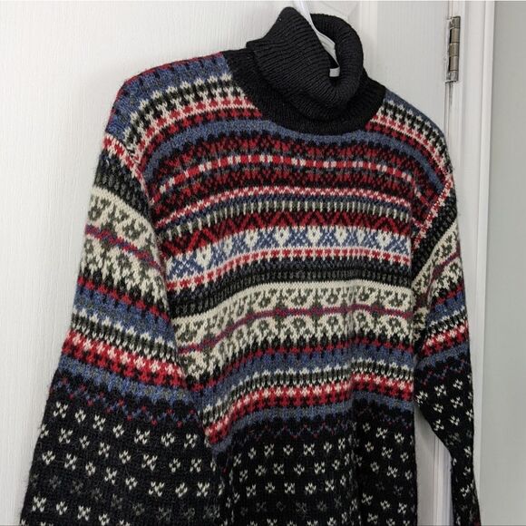 VINTAGE fairisle Icelandic cabin core long wool turtle neck sweater Small @M - Picture 3 of 11